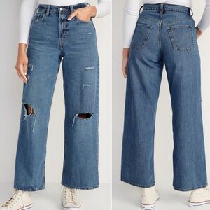 Old Navy High-Rise Loose Wide Leg Distressed Blue Jeans Womens Plus Size 16 NWOT